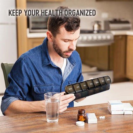 Medicine dispenser for 1 week with large compartments black.