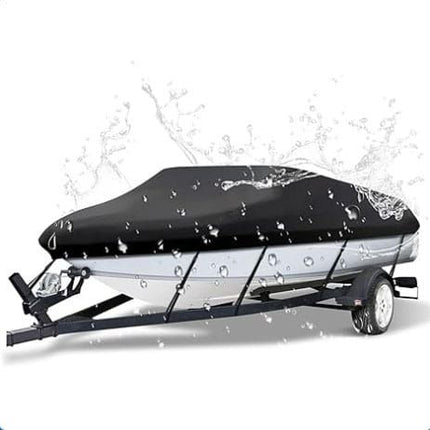 600D Oxford Cloth Boat Cover for 20-22 Feet V-Hull Boat, Waterproof UV Protection Dustproof Marine Cover for 20'~22' Speedboat Motor Yacht, Adjustable Strap & Elastic Hem for Outdoor Storage & Trailer Transport