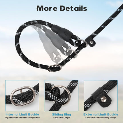 Dog Leash 6 FT with Comfortable Padded Handle, Training Loop Leash with Highly Reflective Threading for Medium Dogs, Black.