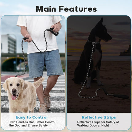 Dog Leash 6 FT with Comfortable Padded Handle, Training Loop Leash with Highly Reflective Threading for Medium Dogs, Black.