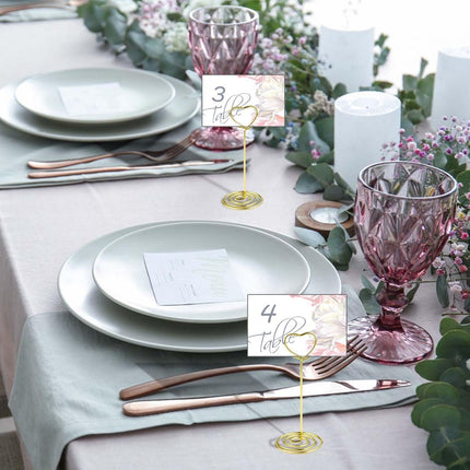 10 Pcs Heart Shaped Table Number Stand and Place Card Holder - Mini Wire Picture Photo Clips for Centerpieces, Wedding Party, Memo, Menu Stands (Gold + Rose Gold).