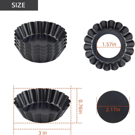 4 Pack Tart Pans Tortilla Pan Set Mini Molds Carbon Steel Taco Shell for Baking 3 Inch Salad Bowl Maker with Removable Bottom NonStick Fluted Side Quiche Cakes Pies (Black).