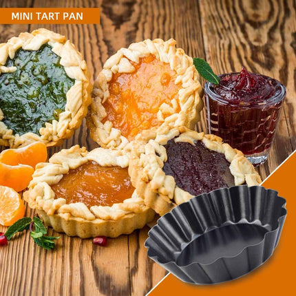 4 Pack Tart Pans Tortilla Pan Set Mini Molds Carbon Steel Taco Shell for Baking 3 Inch Salad Bowl Maker with Removable Bottom NonStick Fluted Side Quiche Cakes Pies (Black).