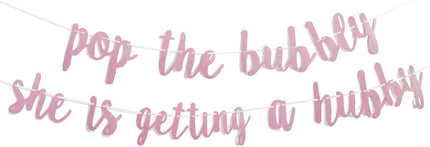 Bachelorette Party Decorations Glitter Rose Gold Pop The Bubbly She is Getting A Hubby Banner Bridal Shower Engagement Wedding Girls Night Out Hen Supplies Golden Photo Props.