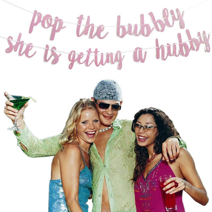 Bachelorette Party Decorations Glitter Rose Gold Pop The Bubbly She is Getting A Hubby Banner Bridal Shower Engagement Wedding Girls Night Out Hen Supplies Golden Photo Props.