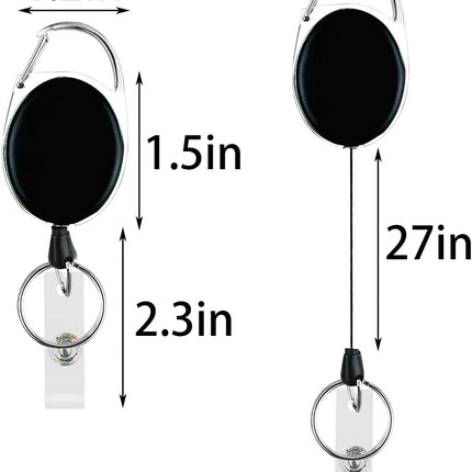 5 Pack Heavy Duty Retractable Badge Reel Id Card Holder with Clip and Key Ring Carabiner Keychain Belt Black Vertical Reels Holders for Nurse Doctor Office Worker Specialist Clear Name.