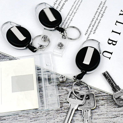 5 Pack Heavy Duty Retractable Badge Reel Id Card Holder with Clip and Key Ring Carabiner Keychain Belt Black Vertical Reels Holders for Nurse Doctor Office Worker Specialist Clear Name.