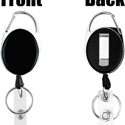 5 Pack Heavy Duty Retractable Badge Reel Id Card Holder with Clip and Key Ring Carabiner Keychain Belt Black Vertical Reels Holders for Nurse Doctor Office Worker Specialist Clear Name.