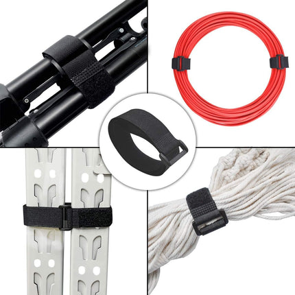 20 Pack Reusable Cinch Straps Fastening Cable Nylon Hook and Loop Ties Down Multipurpose Securing Adjustable Tie Organizer to Keep Home Office from Tangled Cords (Black).