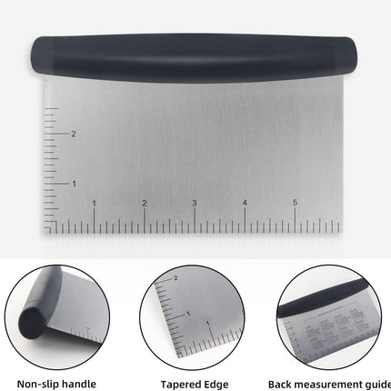 Plastic Bread Scraper Dough Cutter with Measuring Scale Multipurpose Bench Kitchen Tool Pastry for Cake Baking Food Pizza Stainless Steel and Chopper Knife (Black).