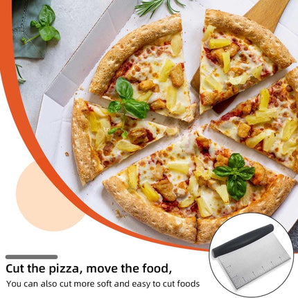 Plastic Bread Scraper Dough Cutter with Measuring Scale Multipurpose Bench Kitchen Tool Pastry for Cake Baking Food Pizza Stainless Steel and Chopper Knife (Black).