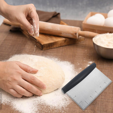 Plastic Bread Scraper Dough Cutter with Measuring Scale Multipurpose Bench Kitchen Tool Pastry for Cake Baking Food Pizza Stainless Steel and Chopper Knife (Black).