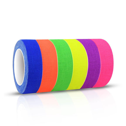 Petluno 6 Color Neon Cloth Tape - Fluorescent UV Blacklight Glow Party Fiesta Reactive in The Dark Gaffer Supplies for Events Adhesive Black Light Set.