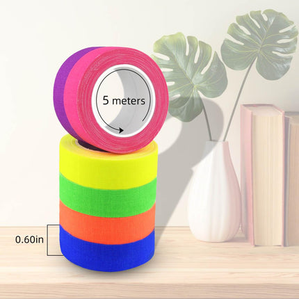 Petluno 6 Color Neon Cloth Tape - Fluorescent UV Blacklight Glow Party Fiesta Reactive in The Dark Gaffer Supplies for Events Adhesive Black Light Set.