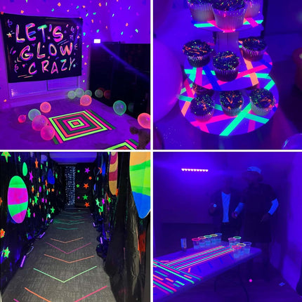 Petluno 6 Color Neon Cloth Tape - Fluorescent UV Blacklight Glow Party Fiesta Reactive in The Dark Gaffer Supplies for Events Adhesive Black Light Set.