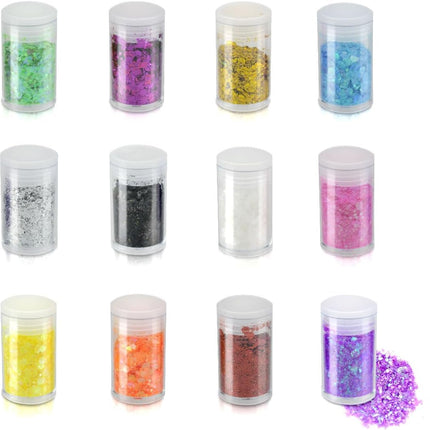 12 Colors Chunky Face Glitter No Glue Cosmetic Body Nail Eye Hair Art Resin Tumbler Holographic Glitte Makeup Sequins Party for Rave Festival Fine Eyeshadow.