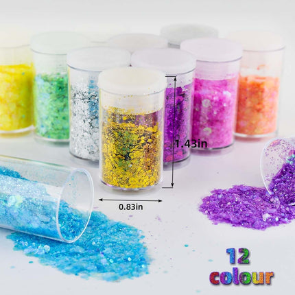 12 Colors Chunky Face Glitter No Glue Cosmetic Body Nail Eye Hair Art Resin Tumbler Holographic Glitte Makeup Sequins Party for Rave Festival Fine Eyeshadow.