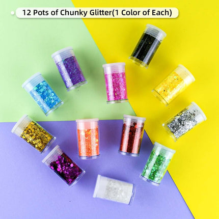 12 Colors Chunky Face Glitter No Glue Cosmetic Body Nail Eye Hair Art Resin Tumbler Holographic Glitte Makeup Sequins Party for Rave Festival Fine Eyeshadow.