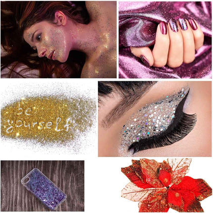 12 Colors Chunky Face Glitter No Glue Cosmetic Body Nail Eye Hair Art Resin Tumbler Holographic Glitte Makeup Sequins Party for Rave Festival Fine Eyeshadow.