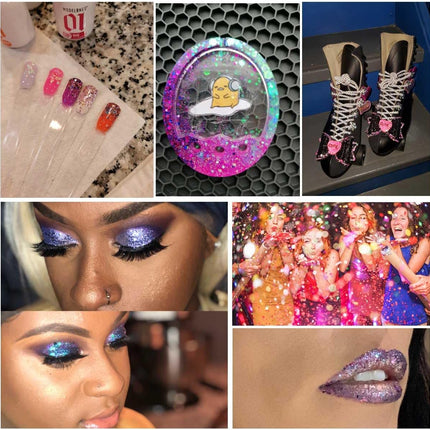 12 Colors Chunky Face Glitter No Glue Cosmetic Body Nail Eye Hair Art Resin Tumbler Holographic Glitte Makeup Sequins Party for Rave Festival Fine Eyeshadow.
