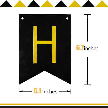 Black & White Gold Tissue Paper Tassels Garland Happy Birthday Banner - Funny 30th, 40th, 50th Party Decorations.