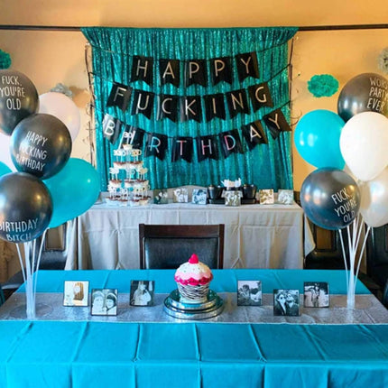 Black & White Gold Tissue Paper Tassels Garland Happy Birthday Banner - Funny 30th, 40th, 50th Party Decorations.