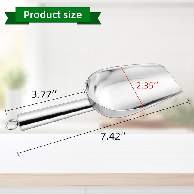 Stainless Steel Ice Scoop Metal for Candy Pet Food Flour Coffee Beans Sugar Kitchen Scooper Maker Dishwasher Safe Small Scoops Bar Party Wedding Utility (Silver).