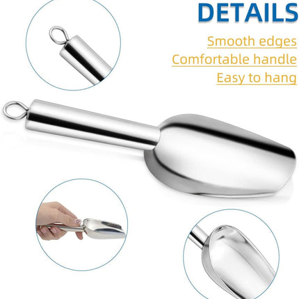 Stainless Steel Ice Scoop Metal for Candy Pet Food Flour Coffee Beans Sugar Kitchen Scooper Maker Dishwasher Safe Small Scoops Bar Party Wedding Utility (Silver).