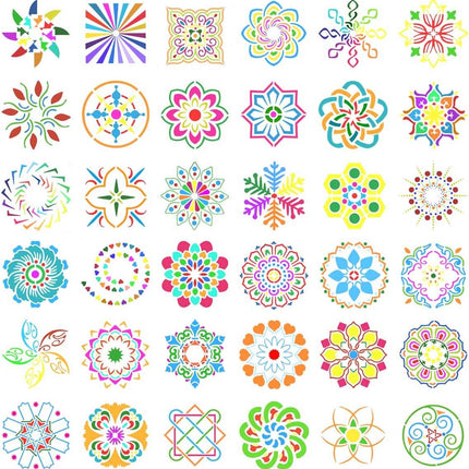 36 Pack Mandala Stencils (3.6x3.6 Inch) Dotting Painting Template Stencil Set for Perfect DIY Art Projects Wood Wall Floor Fabric Furniture Tile Christmas Gift (Reusable).