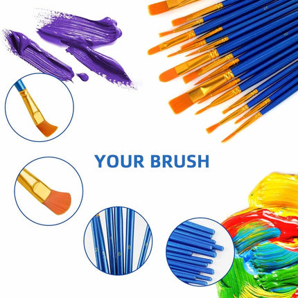 20 Pcs Paint Brushes Painting Brush for Acrylic Oil Watercolor Flat and Round Set Washable Artist Small Bulk Toddler Hog Bristle Art Pack.