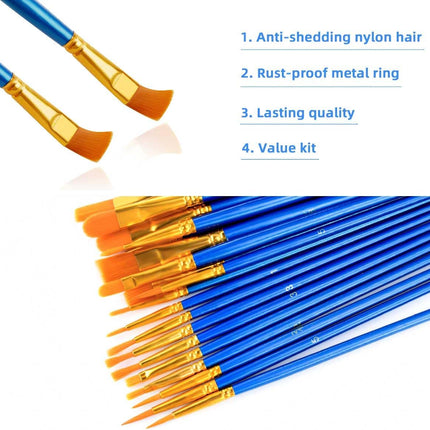 20 Pcs Paint Brushes Painting Brush for Acrylic Oil Watercolor Flat and Round Set Washable Artist Small Bulk Toddler Hog Bristle Art Pack.