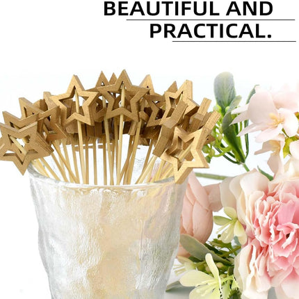 Little Star 100 Pack Cupcake Toppers - Glitter Cake Gold for Wedding, Baby Shower & Valentine's Day.