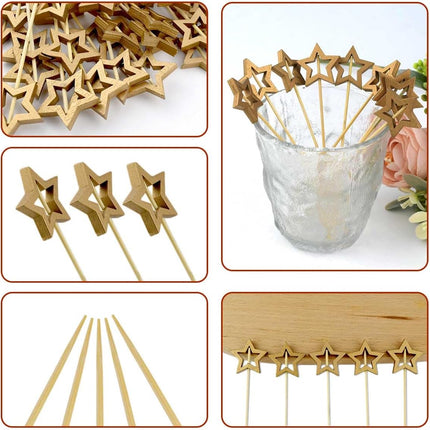 Little Star 100 Pack Cupcake Toppers - Glitter Cake Gold for Wedding, Baby Shower & Valentine's Day.