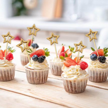 Little Star 100 Pack Cupcake Toppers - Glitter Cake Gold for Wedding, Baby Shower & Valentine's Day.