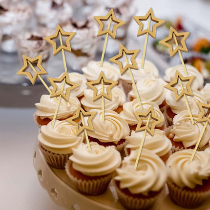 Little Star 100 Pack Cupcake Toppers - Glitter Cake Gold for Wedding, Baby Shower & Valentine's Day.