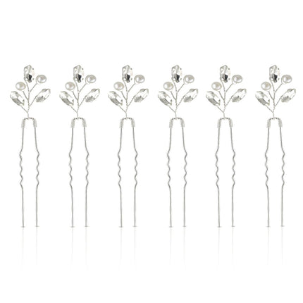 Bridal Hair Accessories - Silver Rhinestone and Pearl Clips, Crystal Flower Leaf Pins for Brides, Bridesmaids Women (6 Pieces).