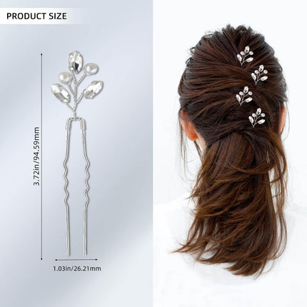 Bridal Hair Accessories - Silver Rhinestone and Pearl Clips, Crystal Flower Leaf Pins for Brides, Bridesmaids Women (6 Pieces).