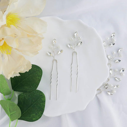 Bridal Hair Accessories - Silver Rhinestone and Pearl Clips, Crystal Flower Leaf Pins for Brides, Bridesmaids Women (6 Pieces).