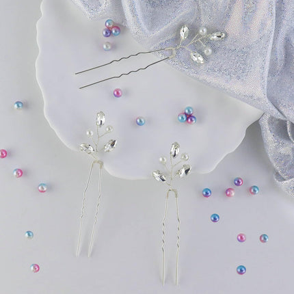 Bridal Hair Accessories - Silver Rhinestone and Pearl Clips, Crystal Flower Leaf Pins for Brides, Bridesmaids Women (6 Pieces).