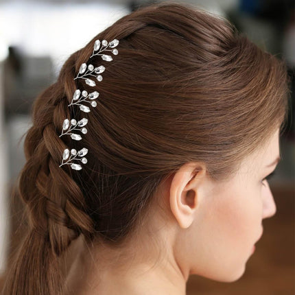 Bridal Hair Accessories - Silver Rhinestone and Pearl Clips, Crystal Flower Leaf Pins for Brides, Bridesmaids Women (6 Pieces).