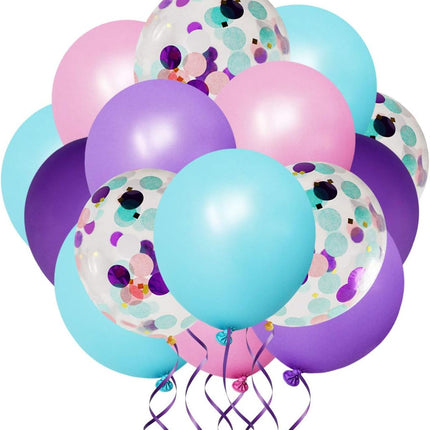 50 Pack Mermaid Party Balloons 12 Inch Light Purple Dark Pink Blue Latex & Confetti Birthday Bridal Shower Wedding Baby Decorations Princess Supplies.