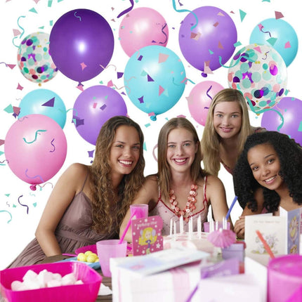 50 Pack Mermaid Party Balloons 12 Inch Light Purple Dark Pink Blue Latex & Confetti Birthday Bridal Shower Wedding Baby Decorations Princess Supplies.