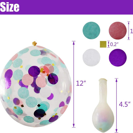 50 Pack Mermaid Party Balloons 12 Inch Light Purple Dark Pink Blue Latex & Confetti Birthday Bridal Shower Wedding Baby Decorations Princess Supplies.