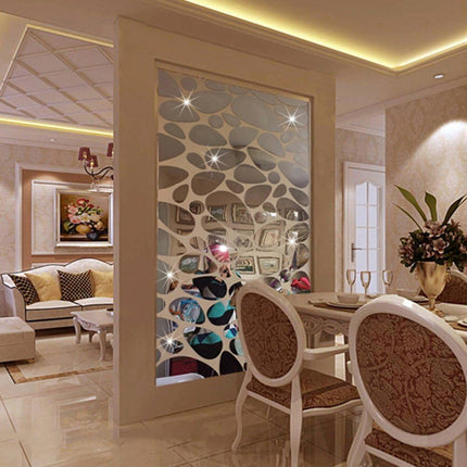 Petluno 18PCS Silver Mirror Decals Acrylic Cobblestone Shape Wall Stickers(Not a Real Mirror), DIY Decor for Home Room Bedroom Office Decoration.