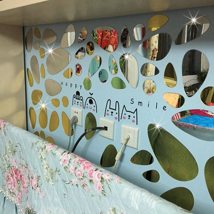 Petluno 18PCS Silver Mirror Decals Acrylic Cobblestone Shape Wall Stickers(Not a Real Mirror), DIY Decor for Home Room Bedroom Office Decoration.