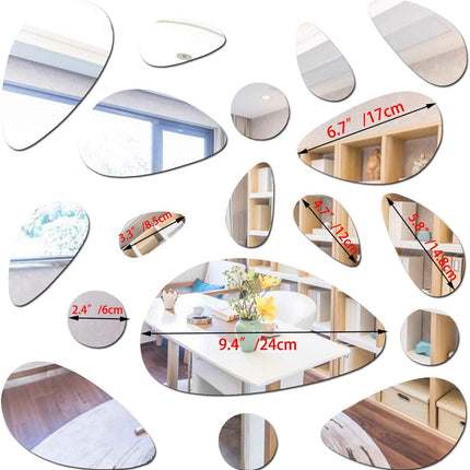 Petluno 18PCS Silver Mirror Decals Acrylic Cobblestone Shape Wall Stickers(Not a Real Mirror), DIY Decor for Home Room Bedroom Office Decoration.