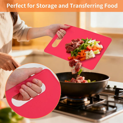 Plastic Cutting Board Set, 3 Pack Small Chopping Boards for Kitchen, BPA-Free, Dishwasher Safe, Color Coded Pads Meat Vegetable Fruit, Easy Grip Handle, Non-Slip, Space Saving  11.4"L x 7.5"W 0.08"Th.