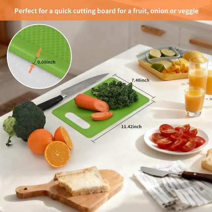 Plastic Cutting Board Set, 3 Pack Small Chopping Boards for Kitchen, BPA-Free, Dishwasher Safe, Color Coded Pads Meat Vegetable Fruit, Easy Grip Handle, Non-Slip, Space Saving  11.4"L x 7.5"W 0.08"Th.