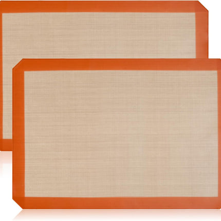 2-Pack Silicone Baking Mats – Non-Stick Reusable BPA-Free Oven Liners, 100% Food-Grade Silicone, Fit Half Sheet Pans (16.54" x 11.62") for Cookies, Pastry & More Orange/Beige, 0.4mm.