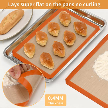 2-Pack Silicone Baking Mats – Non-Stick Reusable BPA-Free Oven Liners, 100% Food-Grade Silicone, Fit Half Sheet Pans (16.54" x 11.62") for Cookies, Pastry & More Orange/Beige, 0.4mm.